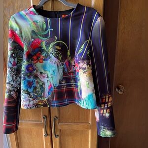 Clover Canyon Multicolor Floral & Plaid Long-Sleeve Lycra Top